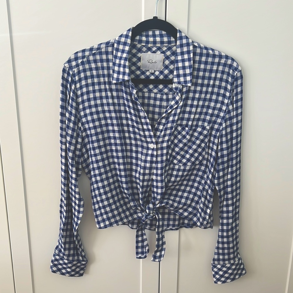 Rails Size XS Blue Gingham Front Tie Shirt